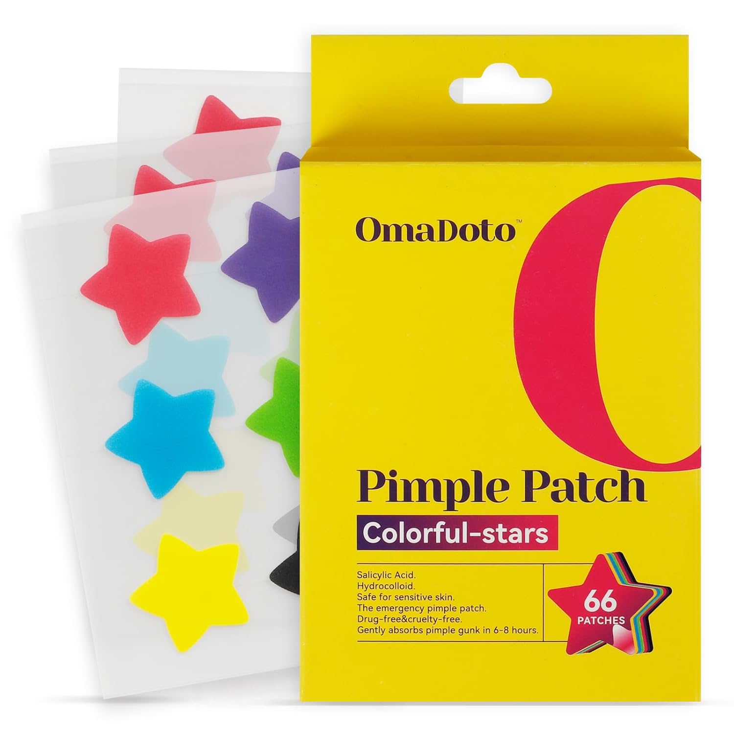 BLACK FRIDAY DEALS UP TO 50%!Star Pimple Patches for Face - 6 Colors 66Pcs (14mm) Hydrocolloid - OmaCare