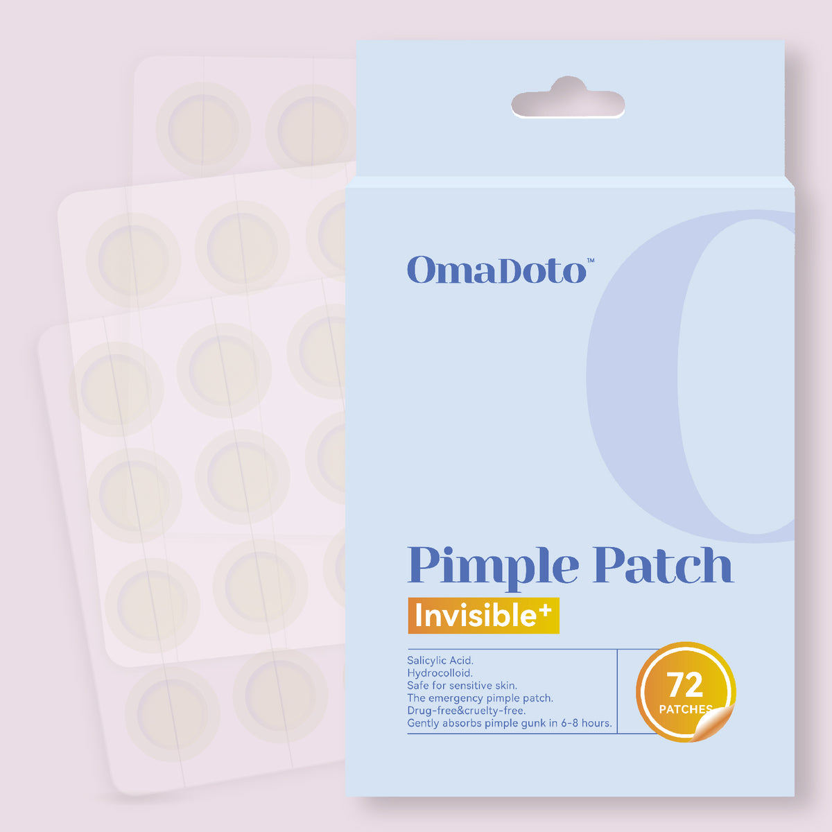 OmaDoto Invisible Pimple Patches - 12mm Hydrocolloid (72 Count)