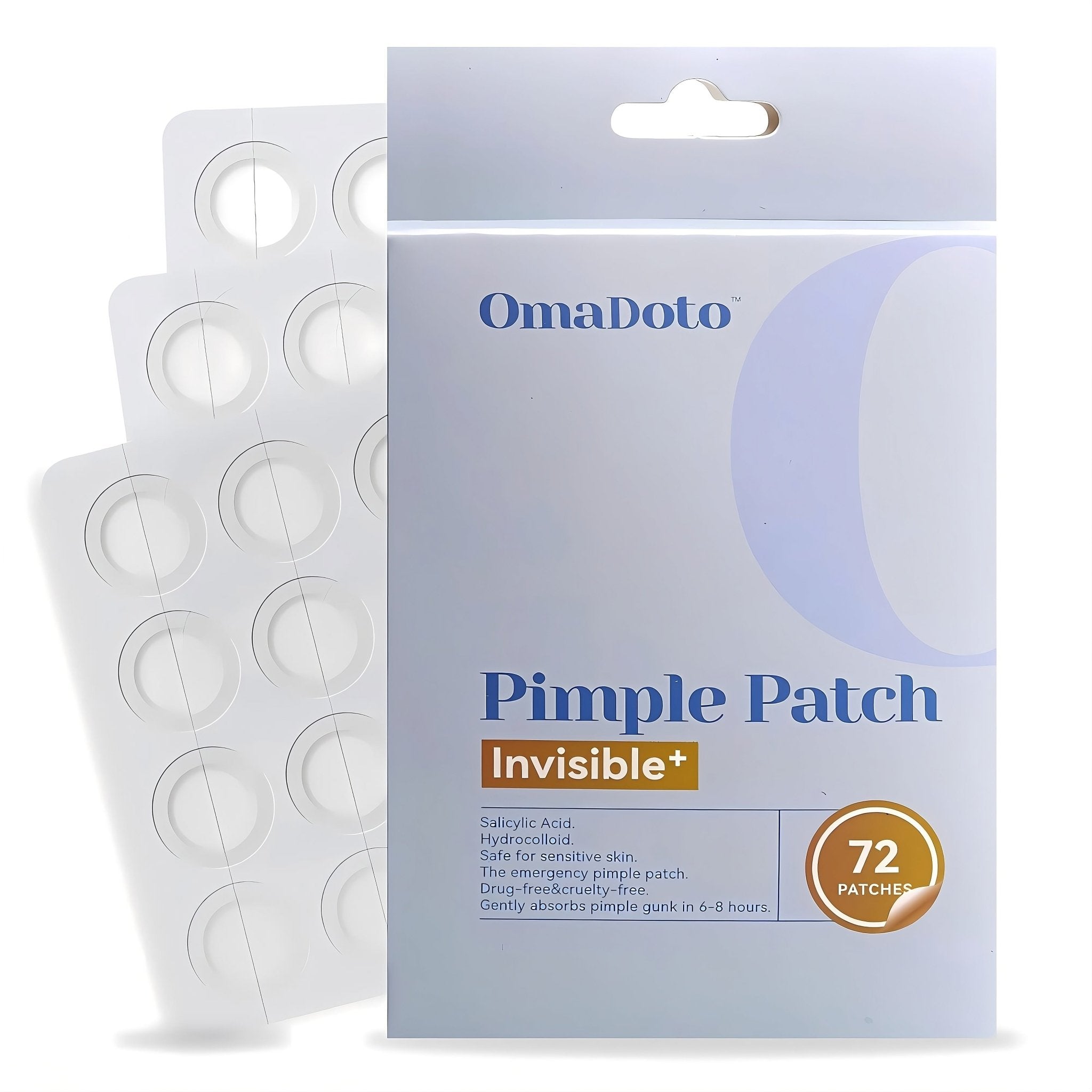 OmaDoto Invisible Pimple Patches - 12mm Hydrocolloid (72 Count) - OmaCare